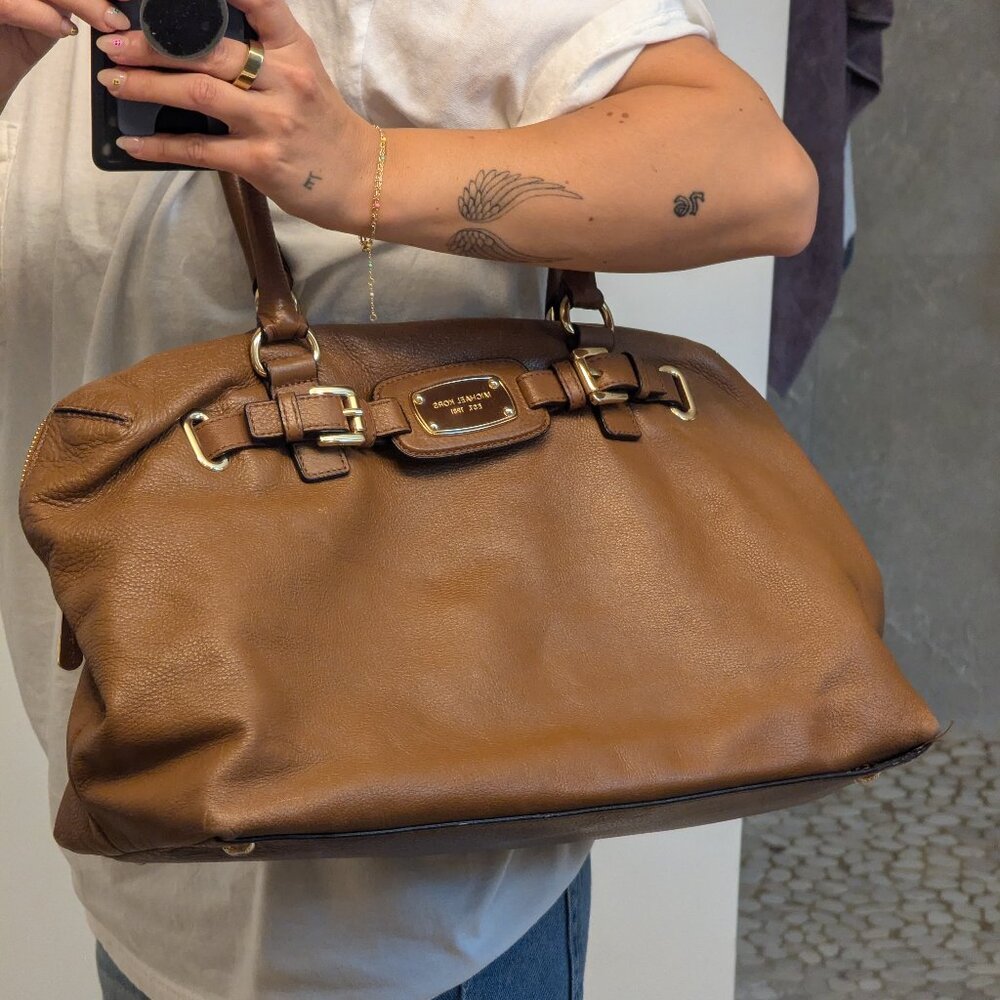 Michael Kors Camel Leather Overnight Bag